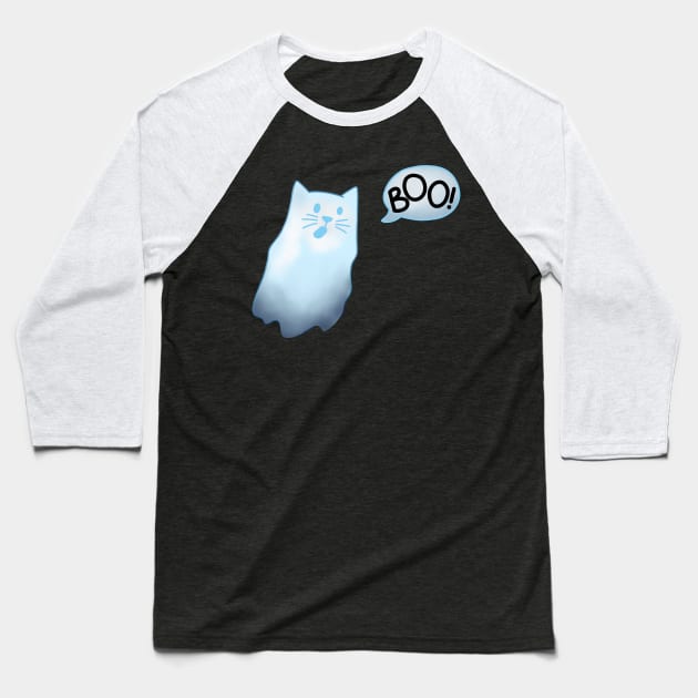 Ghost Cat Baseball T-Shirt by Doodlecats 